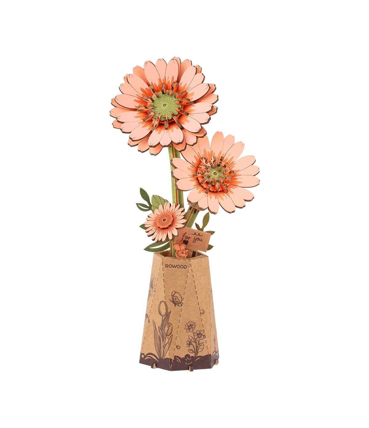 Dřevěné 3D puzzle - Světle oranžová gerbera ROWOOD TW111