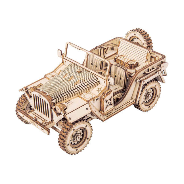 Houten 3D-puzzel - Legerjeep model ROKR MC701