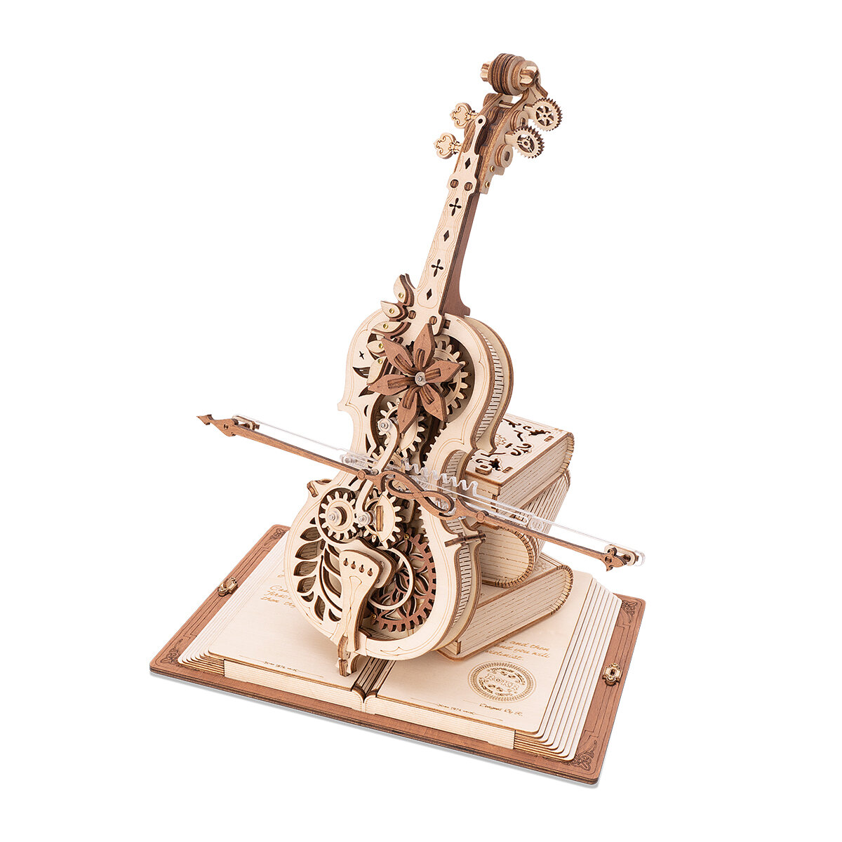 Lesena mehanska 3D sestavljanka - Glasbena skrinjica čarobno violončelo ROKR AMK63