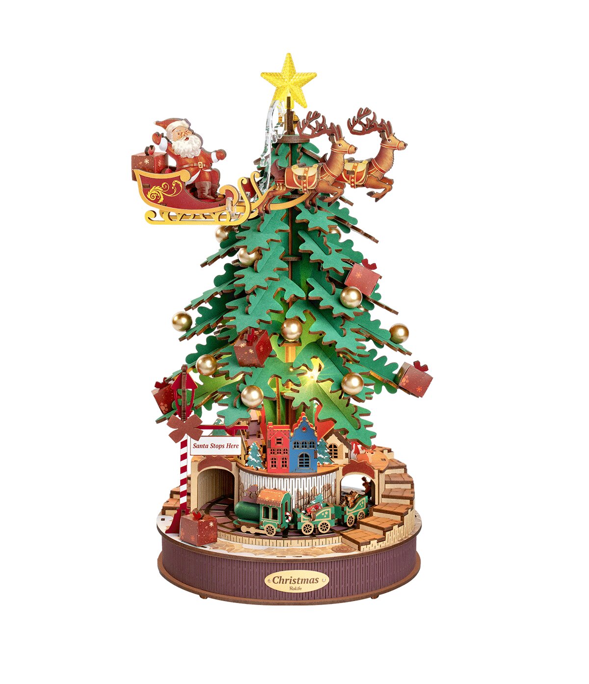 Puzzle 3D mecánico de madera - Árbol de Navidad melódico Rolife AMS01