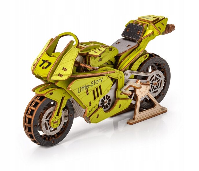Quebra-cabeça 3D de madeira - Motocicleta amarela de Grande Prêmio Little Story E021Y