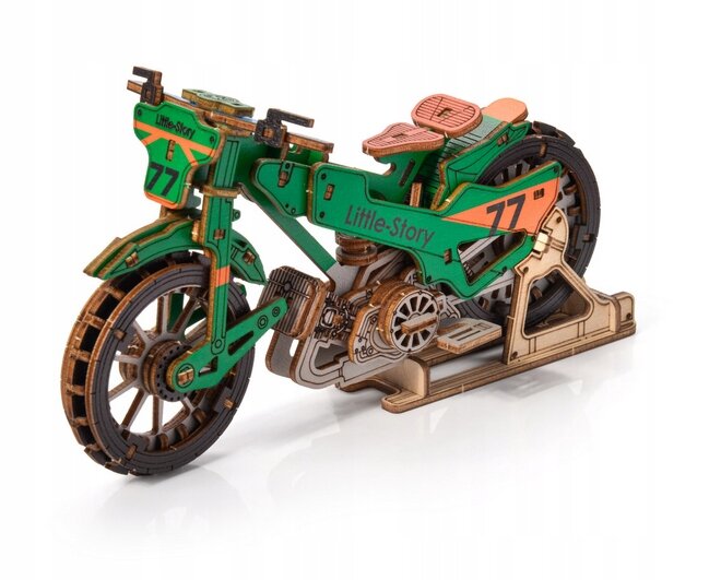 Rompecabezas 3D de madera - Motocicleta de carreras verde Little Story E019G
