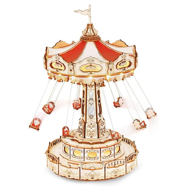Wooden mechanical 3D puzzle - Swing Ride music box ROKR EA02